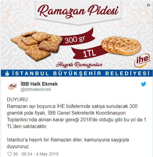 İstanbul Halk Ekmek'te pide 1 Lira